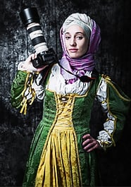 Medieval-Lady-holding-digital-camera