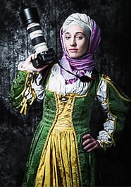 Medieval-Lady-holding-digital-camera