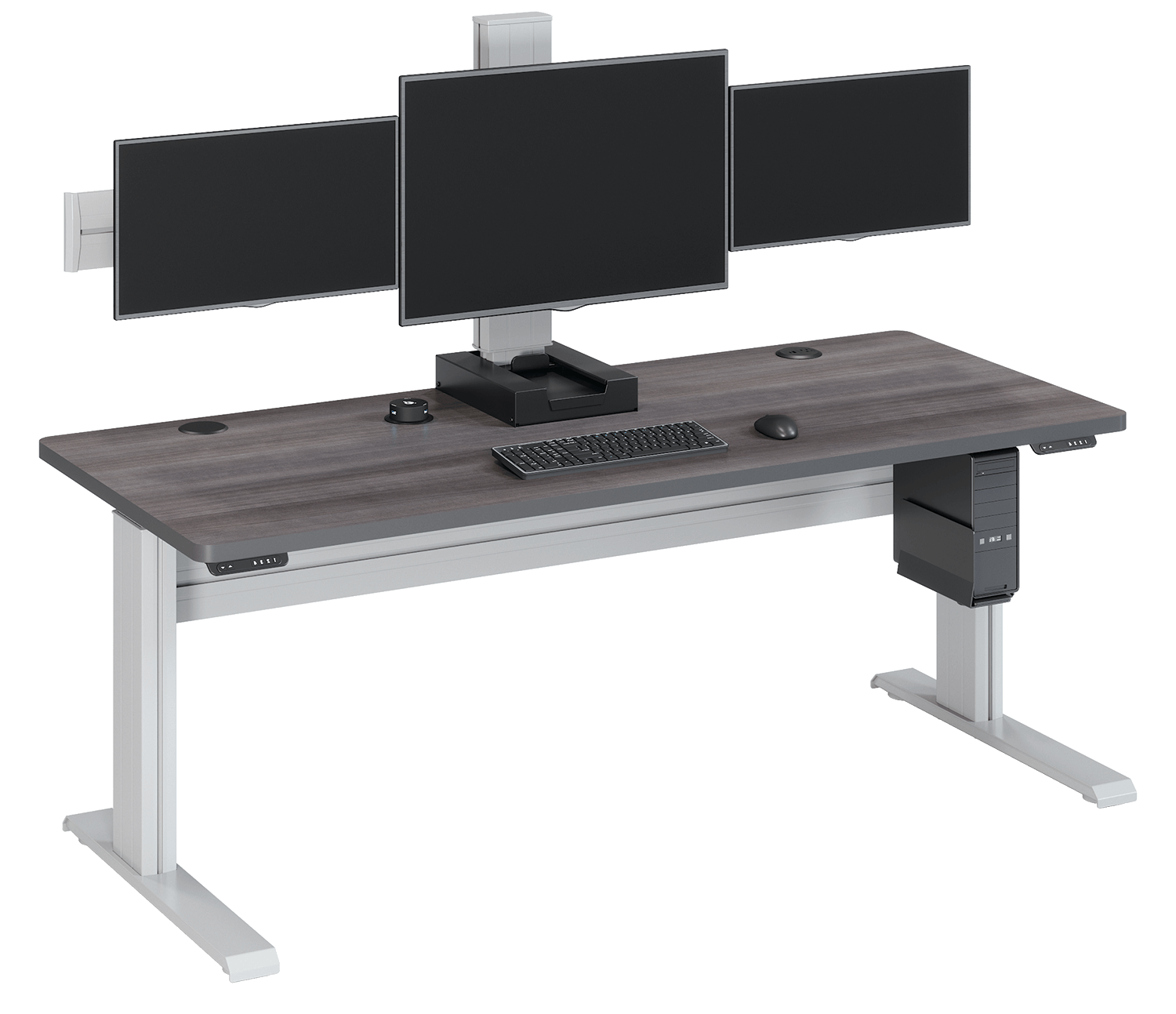 Hover E Glide Electric Monitor Arm Lift adjusts forward, back, up, and down