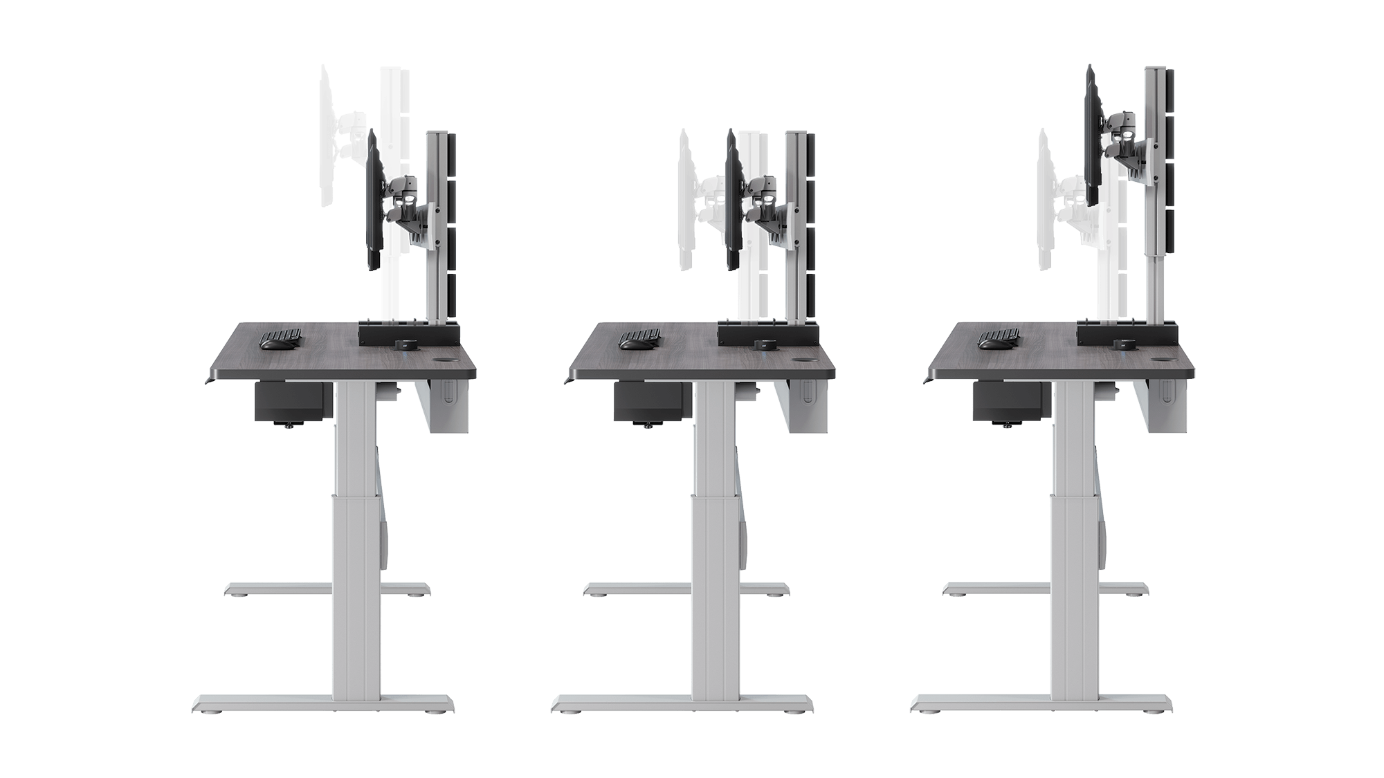 Hover E Glide Electric Monitor Arm Lift adjusts forward, back, up, and down