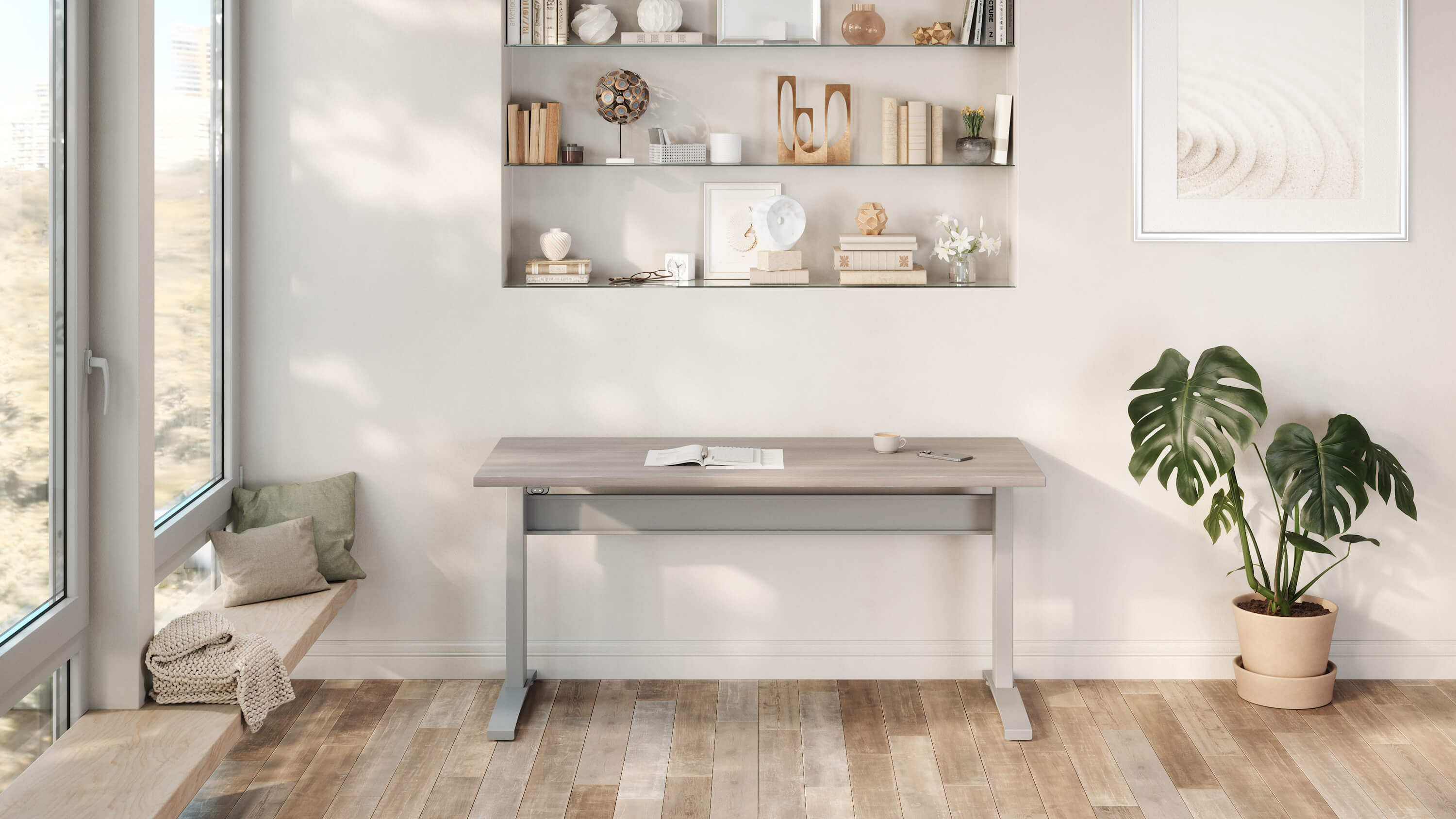 Bonita ET electric height adjustable desk with white base