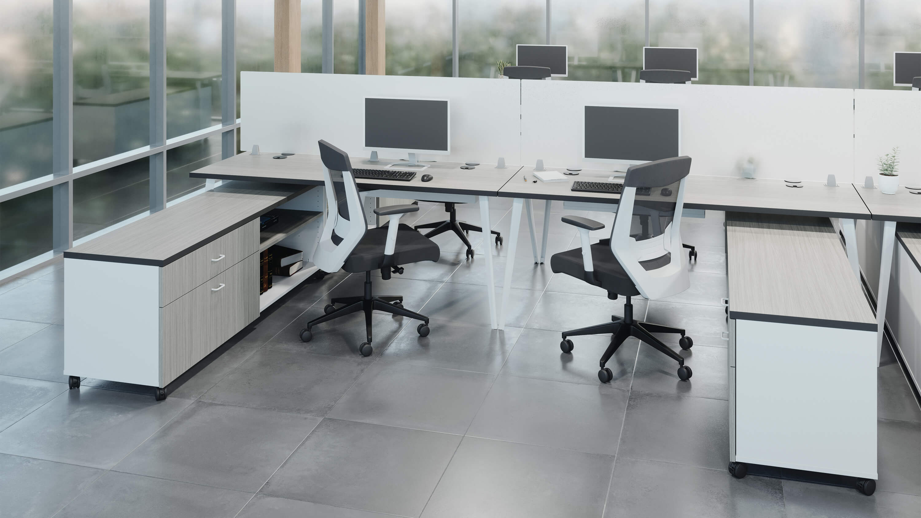 Tango benching post leg table in corporate open space