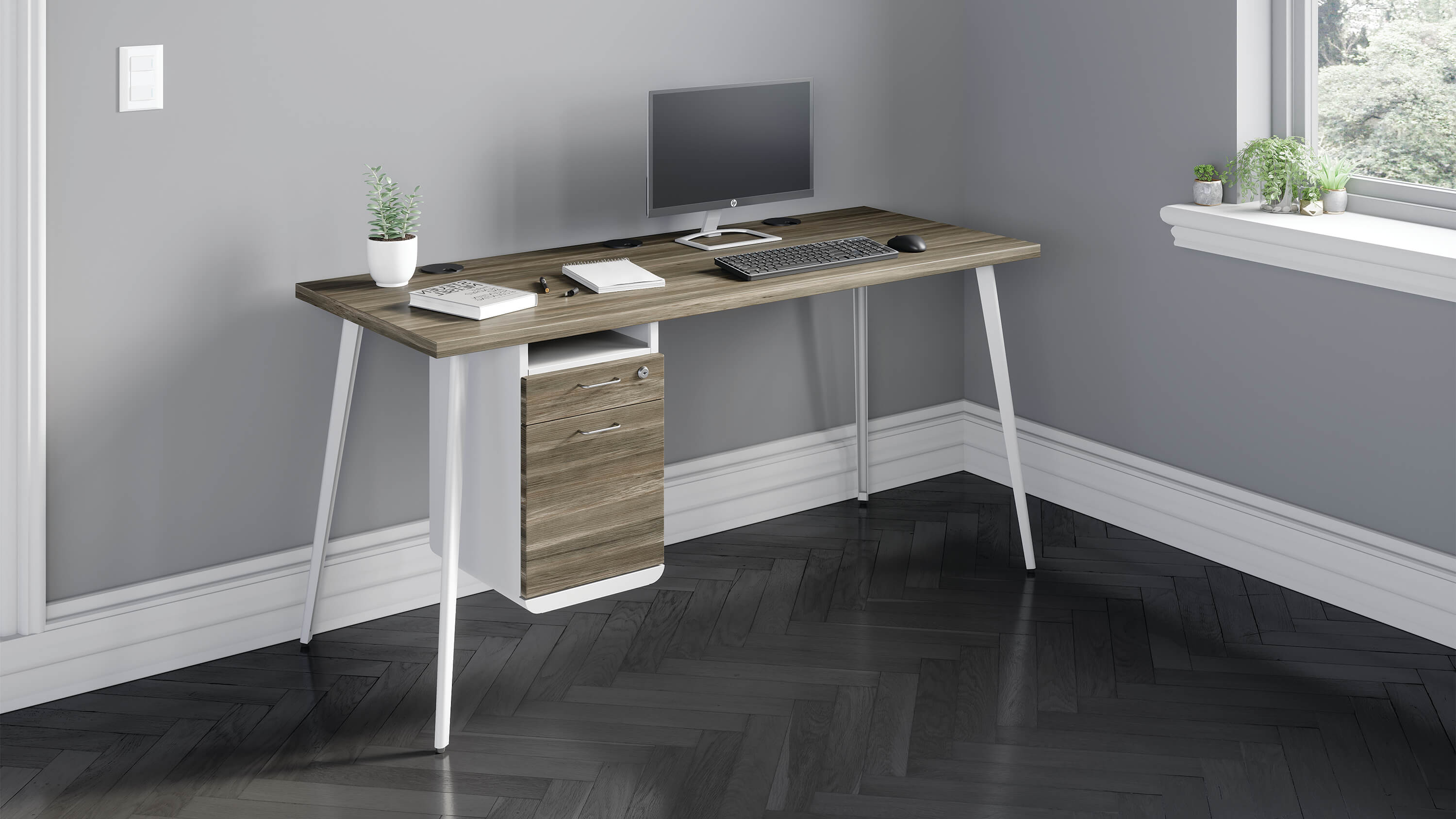 Tango minimalist post leg table in home office