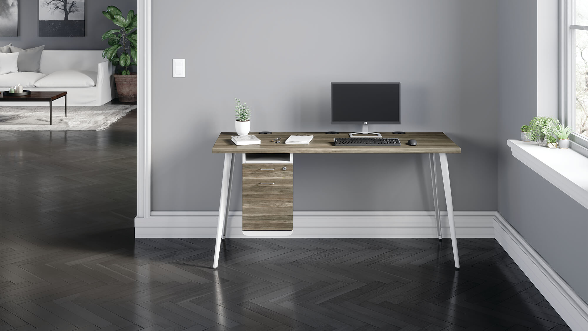 Tango minimalist post leg table in home office