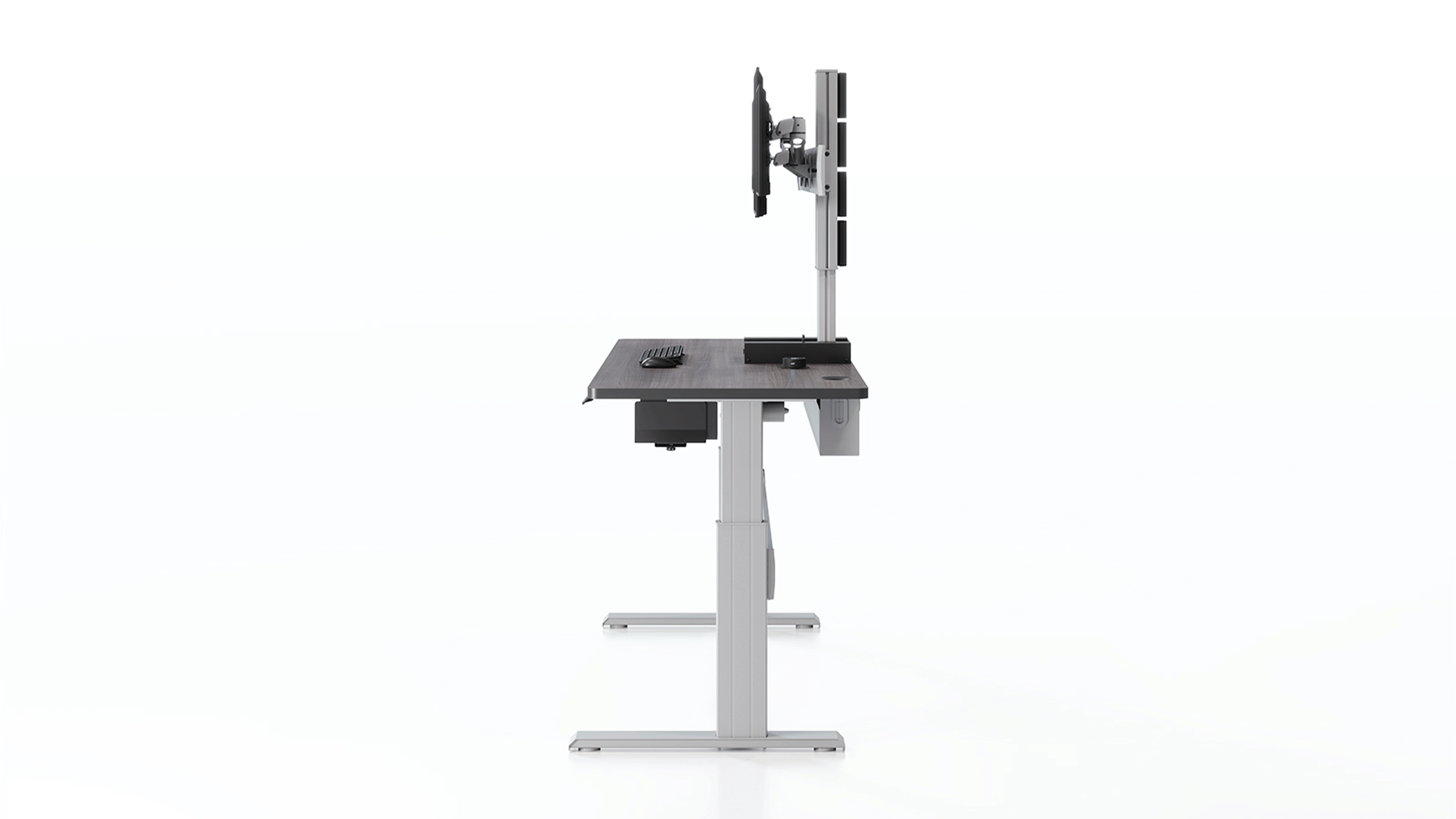 Hover E Glide Electric Monitor Arm Lift adjusts forward, back, up, and down