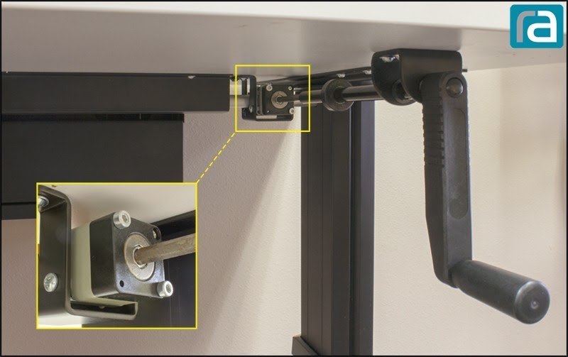 The crank mechanism of the RightAngle Levante Desk featuring the brake tool