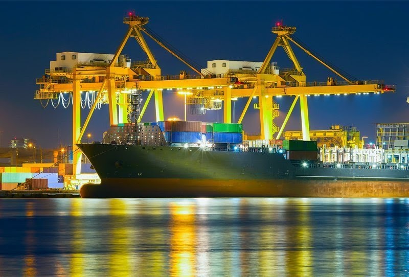 Cargo Ship Unloaded at Night